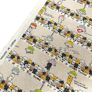 綿麻キャンバス　デジタルプリント　KDP112　ねこキャッチャー　全1色　/布　手づくり　ハンドメイド