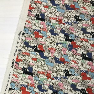 綿麻キャンバス　デジタルプリント　KDP113　密集ネコ　全1色　/布　手づくり　ハンドメイド