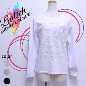 【トップス】 ジルコン（ナチュラルテキスト）付ロングスリーブTシャツ