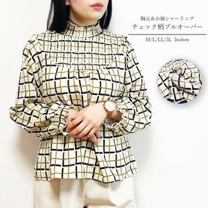 【M/L/LL/3L大きいサイズ有り】ラウンドシャーリングチェック柄プルオーバー