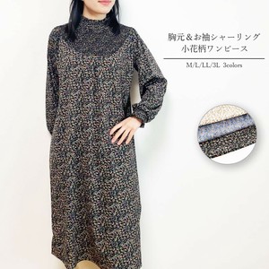 【M/L/LL/3L大きいサイズ有り】ラウンドシャーリング小花柄ロングワンピース