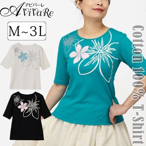 【フラダンス衣装】練習・衣装に最適★ラメプルメリア Tシャツ 5分袖★レディース トップス 綿100％