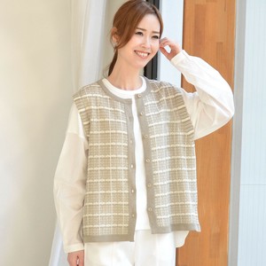 ★SALE商品★【日本製】和紙使いチェック柄丸首ニットベスト（B8-425V）