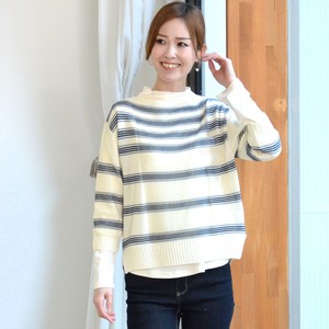 ★SALE商品★【日本製】和紙使いボーダーボートネック7分袖ニットセーター（B8-440）