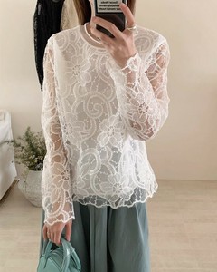 Button Shirt/Blouse Flower Lace Blouse