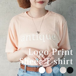 シアーロゴプリントTシャツ  プルオーバー トップス 半袖 シワになりにくい 2025夏新作【即納】