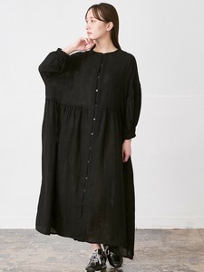 前開きフレアワンピース　綿Wガーゼ　4色M L LL 3L 《大きいサイズ》