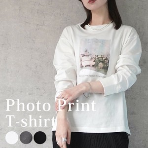 フラワーフォトプリントTシャツ 長袖 ロンT トップス 2025春夏新作【即納】