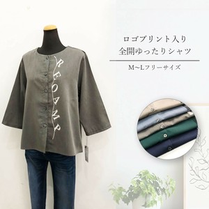 【M〜Lフリーサイズ】ロゴプリント入り全開シャツ　テールカット　春夏