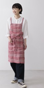 【ウェーブ】チェックリネンラップエプロン　レッド