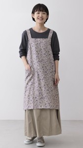 围裙 花朵 背面交叉 波纹 灰色
