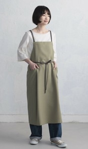 【ウェーブ】配色細見えH型エプロン　カーキ