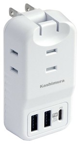 電源タップ 3AC 3USB 2A+C PD20W リバーシブル WH AC-035