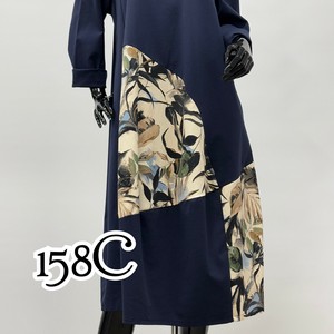 SALE【イタリア製】158C ボタニカル柄 パッチワーク バルーンシルエットワンピース