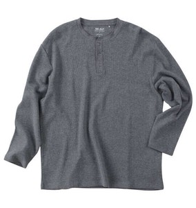 Mc.S.P ビッグサイズ メンズ オーガニックワッフルヘンリーネック長袖Tシャツ グレー杢  4L 5L 6L 7L 8L