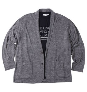 launching pad ビッグサイズ メンズ ショールジャケット+半袖Tシャツ チャコール杢×ブラック  3L 4L 5L 6L