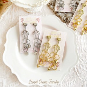 ハートチェーン&リボンピアス・イヤリング P1726 アクセサリー シルバー ゴールド