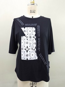 ミセスファッション　ミセス　ﾚｰｽ使いﾌﾟﾘﾝﾄT　Tシャツ　カットソー　レース　プリント　夏