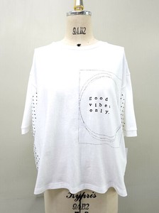 ミセスファッション　ミセス　ﾄﾞｯﾄ柄ﾒｯｼｭ切替T　Tシャツ　カットソー　ドット　メッシュ　夏