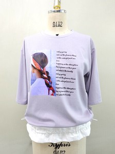ミセスファッション　ミセス　裾ドロスト切替プリントT　Tシャツ　カットソー　ドロスト　夏