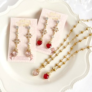 Pierced Earringss Earrings Red Necklace Pink