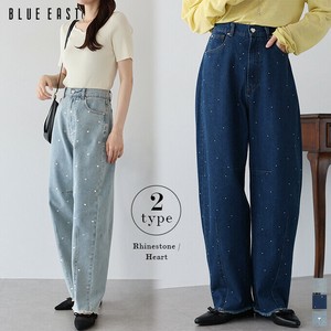 Denim Full-Length Pant Bijoux Rhinestone Curved Denim Pants