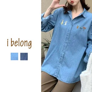 【新作】フロント刺繍デザインデニムシャツ　うさぎ＆フラワー　2色展開