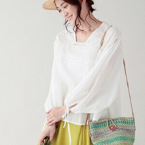 Button Shirt/Blouse Pintucked Indian Cotton Cotton 3 Colors