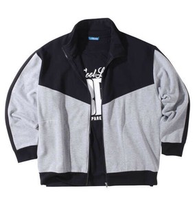 COLLINS ビッグサイズ メンズ 裏起毛切替フルジップスタンドジャケット+半袖Tシャツ Mグレー×ブラック
