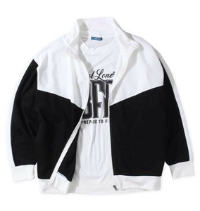 COLLINS ビッグサイズ メンズ 裏起毛切替フルジップスタンドジャケット+半袖Tシャツ ブラック×ホワイト