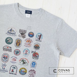 ユニセックス・プリントTシャツ　"サーフロゴ-front"　杢グレー　半袖 Tシャツ