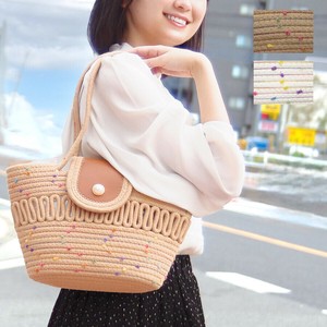 カジュアル コットン A4 バッグ  肩掛け トート ライトブラウン アイボリー