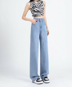 【BANICO】涼感ライトジーンズ レディース デニム ダブルボタン ボトムス パンツ ワイド