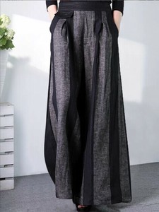 キュロット 無地   コットンリネン ストライプ ゆったり 快適 レディース ファッション  BQ6897