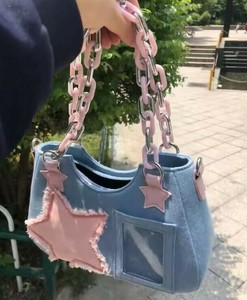 推し活 2色 痛バッグ デニム 透明窓 トートバッグ ハンドル ホシ