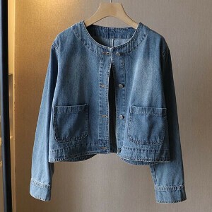 夹克 新商品 牛仔外套 无领 短款