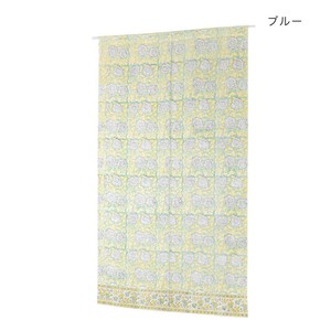 のれん フラワリーブロックプリント ブルー 13124870316