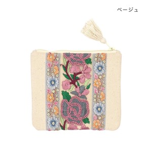 インド刺繍リボン ポーチ (S) ベージュ 13124000418