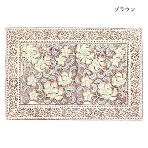 ランチマット フラワリーブロックプリント ブラウン 13124911145