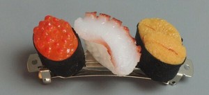 日本職人が作る  食品サンプル バレッタ　ミニ寿司3貫セットC(たこ・うに・いくら)　IP-400