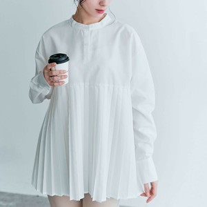 シャツ《プリーツ切り替えヘンリーネックシャツ 全9色 2タイプ》《自社生産》