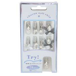 【取寄品】ネイルチップロングスクエアタイプ CLEAR RIBBON