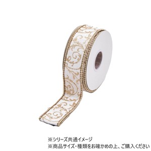 ワイヤーリボン スクロールグリッタープリント メタリック　デュピオン　ヒューズドリボン 3.8cm　9600081