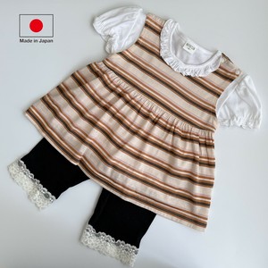 【日本製】綿100％Tシャツ付きチュニックスーツ　＃茶縞　78222P