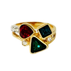 マルチカラーのバンドリング KEYES 指輪 ヴィンテージアクセサリー カナダ製 22KTゴールドプレート