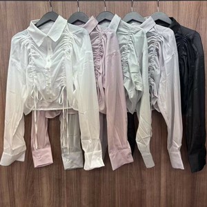 Button Shirt/Blouse Lame Sheer Shirring