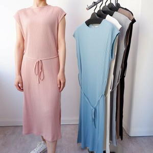 ワイドリブノースリーブロングワンピース   無地　ワンピース　リブワンピース　カットワンピース