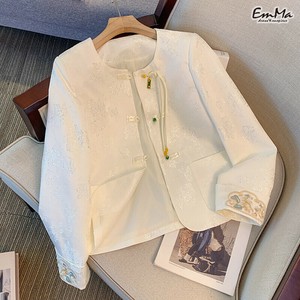 ノーカラージャケット ジャガード 刺繍 中国風  春 秋 【2025SS】EH4343