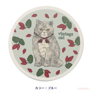 ヴィンテージキャット吸水コースター（ブルー）
