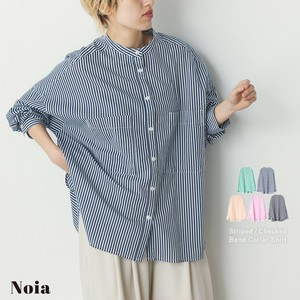 Button Shirt/Blouse Cambric Voile Stripe Spring/Summer Check [2025 NEW]